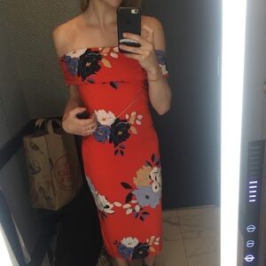 Rachel Roy Floral Off-Shoulder Red Dress